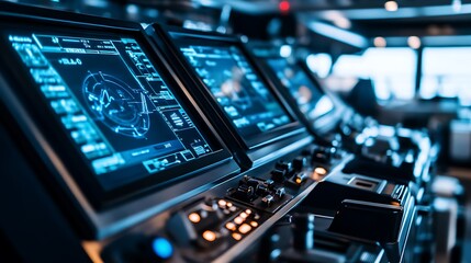 Poster - High-tech control panel with screens displaying navigational data and controls.