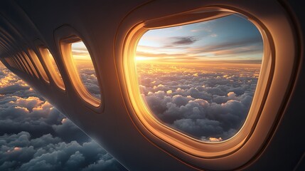 Poster - rendering of airplane windows highlighting global travel and tourism.image