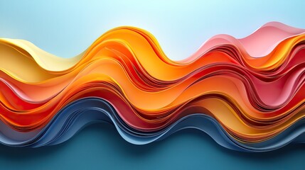 Aufkleber - rendering of colorful paper quilling with flowing curved yellow and orange stripes on blue background.illustration