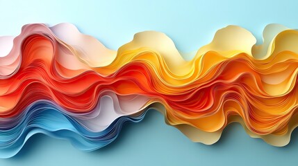 Aufkleber - rendering of colorful quilling art with wavy yellow and orange lines against light blue background.illustration