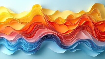 Poster - rendering of colorful quilling art with wavy yellow and orange lines against light blue background.image