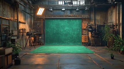 Poster - rendering depicts an industrial TV show backdrop with green screen tracking technology.image
