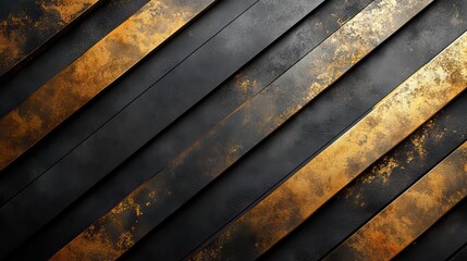 Poster - black background with golden diagonal lines forming flat color blocks in minimalist composition.stock photo