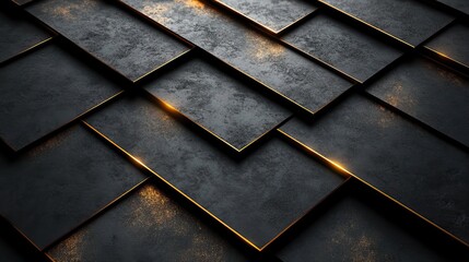 Poster - black background with golden diagonal lines forming flat color blocks in minimalist composition.