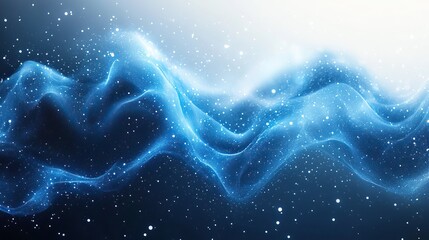 Fototapete - blue and white background with wave-like elements, dots, and lines, creating gradient effect.image