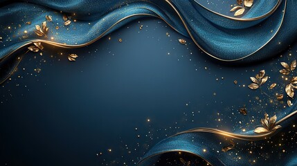 Poster - blue background with golden decoration along the sides, set in dark blue color palette.illustration
