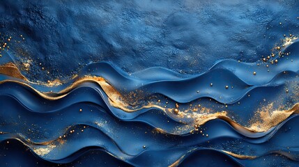 Poster - blue background with golden decoration along the sides, set in dark blue color palette.image
