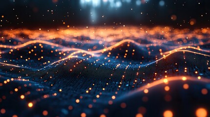 Aufkleber - blue digital grid with glowing lines creates futuristic landscape, symbolizing technology and innovation.illustration