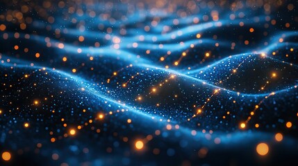 Poster - blue digital grid with glowing lines creates futuristic landscape, symbolizing technology and innovation.image
