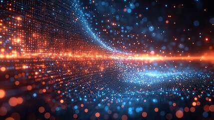 Fototapete - blurred blue background with glowing dots and horizontal lines, showcasing digital design for technology.stock photo