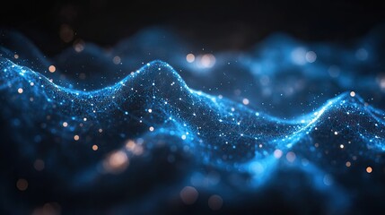 Poster - blurred blue background with lines and dots, used as technology banner for business or dat visualization.image
