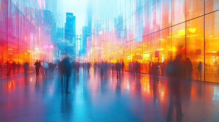Leinwandbilder - blurred image of people at business exhibition, walking among different product stalls.stock photo