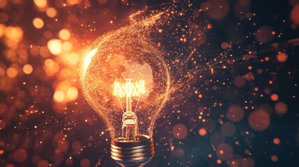 Poster - A visually striking image of a light bulb surrounded by swirling lines and dots in a gradient of warm colors, representing the spark of creativity in headhunting.