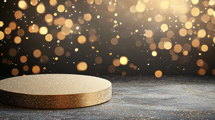 Poster - shimmering gold podium surrounded by sparkling bokeh lights creates festive atmosphere