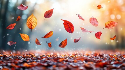 Poster - collection of colorful autumn leaves swirling in the air, celebrating the beauty of the season.illustration