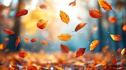Poster - collection of colorful autumn leaves swirling in the air, celebrating the beauty of the season.image
