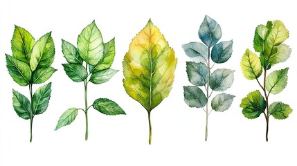 Poster - collection of watercolor green leaves in botanical vector set for invitations and cards.image
