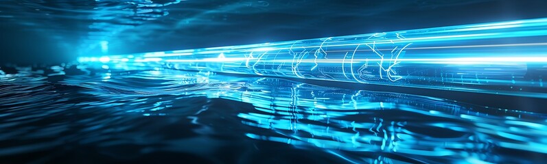 Poster - Futuristic Offshore Fuel System Harvesting Tidal Energy with Glowing Blue Pipelines