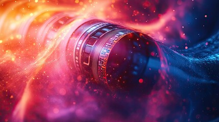 Poster - colorful abstract background featuring film strip over an orange-magent gradient.