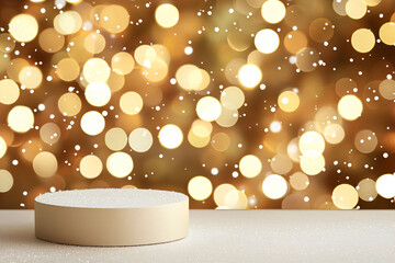 Poster - festive gold background with minimalist podium creates warm holiday atmosphere