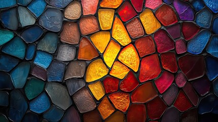 Aufkleber - colorful abstract pattern of stained glass tiles, adding vibrancy to digital background.image