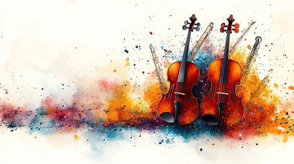 Aufkleber - colorful background filled with music notes and instruments, providing space for text or designs.illustration