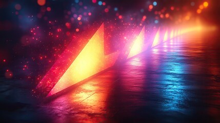 Aufkleber - colorful glowing arrow points right on black background, creating sense of speed and motion.stock photo