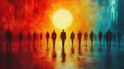 Poster - colorful target showing people walking around, representing business strategy and marketing.illustration