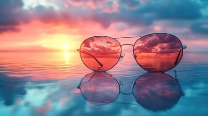 Leinwandbilder - creative watercolor double-exposure image of sunglasses with beach and cocktail reflections.stock photo