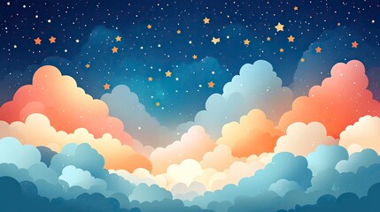 Poster - cute pastel background with clouds and stars, creating soft and dreamy feel for baby decor.stock photo