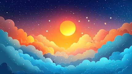 Poster - cute pastel background with clouds and stars, creating soft and dreamy feel for baby decor.image