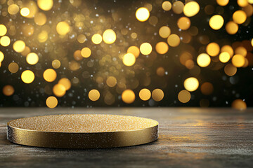 Poster - Luxurious gold podium with sparkling background creates festive atmosphere