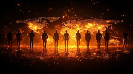 Poster - digital businesspeople in silhouette, representing teamwork and global connections.image