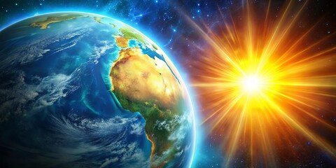 Wall Mural - A vibrant depiction of Earth in the vast expanse of space, illuminated by the radiant glow of a nearby star, showcasing the beauty and fragility of our planet.