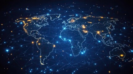 Aufkleber - digital world map with glowing network connections on blue background illustrates international business and connectivity.image