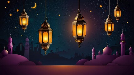 Background design with ramadan theme, with illustrations lanterns