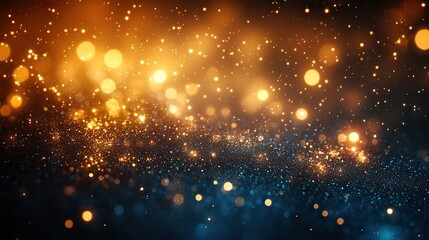 Poster - dreamy gold and turquoise bokeh background with glittering lights, ideal for festive banners or holiday party invitations with hint of elegance and joy.