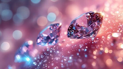 Poster - dreamy pastel background with sparkling diamonds floating, creating an enchanting display.image