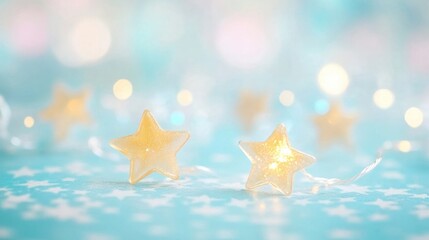 Poster - Bright yellow star lights create a magical touch against a soft blue background, enhancing the enchanting atmosphere