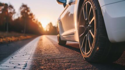 Poster - low angle view of a modern white car on road