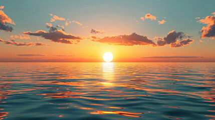 Poster - A serene seascape showcasing a sunset over calm waters, with soft clouds reflecting warm hues, creating a tranquil atmosphere for relaxation themes.