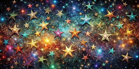 Wall Mural - A cosmic tapestry of iridescent stars, each a multifaceted jewel, illuminating a vibrant nebula of swirling colors and ethereal dust.