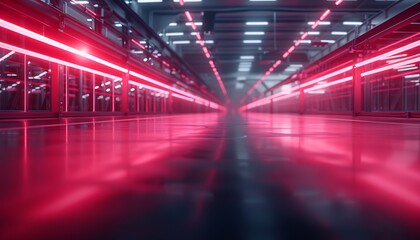 Poster - Ultra-Modern Factory with Autonomous Drones and Robotic Arms Managing High-Tech Production Lines