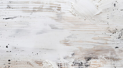 Poster - A textured close-up of a white painted surface with streaks and spots, creating a rustic and artistic background for design projects.
