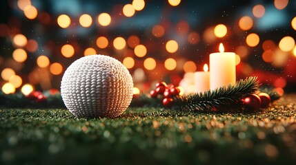 Wall Mural - Festive golf ball surrounded by holiday decor and candles