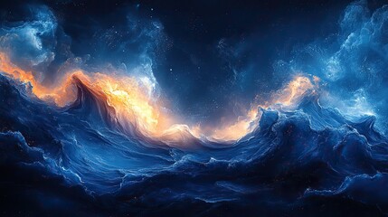 Aufkleber - fluid art blue ocean waves with liquid paint mixing effect, ideal for interior design, posters, or banners featuring abstract acrylic textures and marine-inspired visuals.image