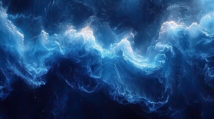 Aufkleber - fluid art blue ocean waves with liquid paint mixing effect, ideal for interior design, posters, or banners featuring abstract acrylic textures and marine-inspired visuals.illustration