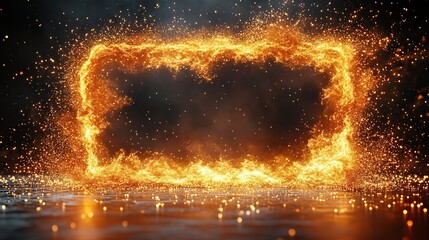 Poster - frame made of golden sparks and firecrackers against black background, representing festive fireworks for celebrations like Christmas, birthdays, or holidays, perfect for banners and posters.
