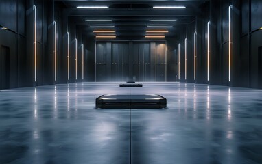 Poster - High-Tech Industrial Hub with Autonomous Robots Managing Logistics and Resource Distribution