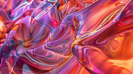 Poster - An abstract representation of fluid shapes and colors in red, orange, and purple, blending together to create a dynamic and reflective surface for digital art.